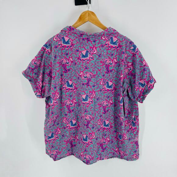 Anthropologie Printfresh Pink Flamingo Pajama Set Cotton Short Sleeves Size 2X - Picture 3 of 9